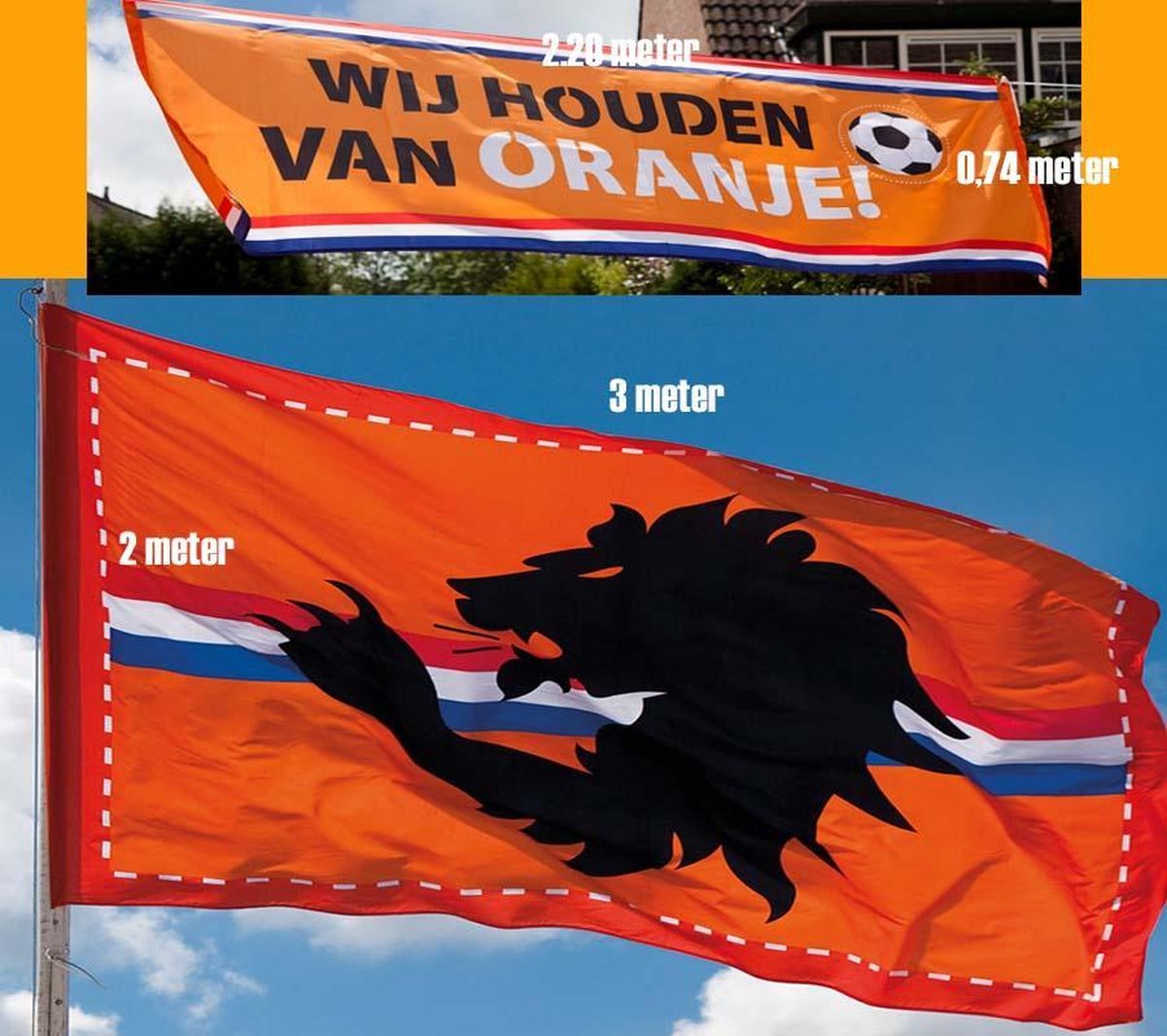 Oranje Reuzenvlag met Leeuw (3 x 2 meter) + Banner | Reuzenvlag + Straatbanner | EK 2021 Versierartikelen | Oranje Vlaggen